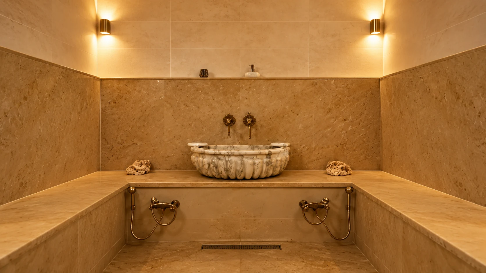 Hammam Beldi Vasque en Marbre Sculptée